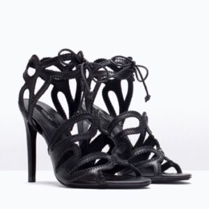 Zara Black Leather Sandal  High Heels
